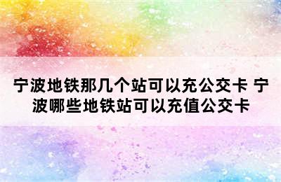 宁波地铁那几个站可以充公交卡 宁波哪些地铁站可以充值公交卡